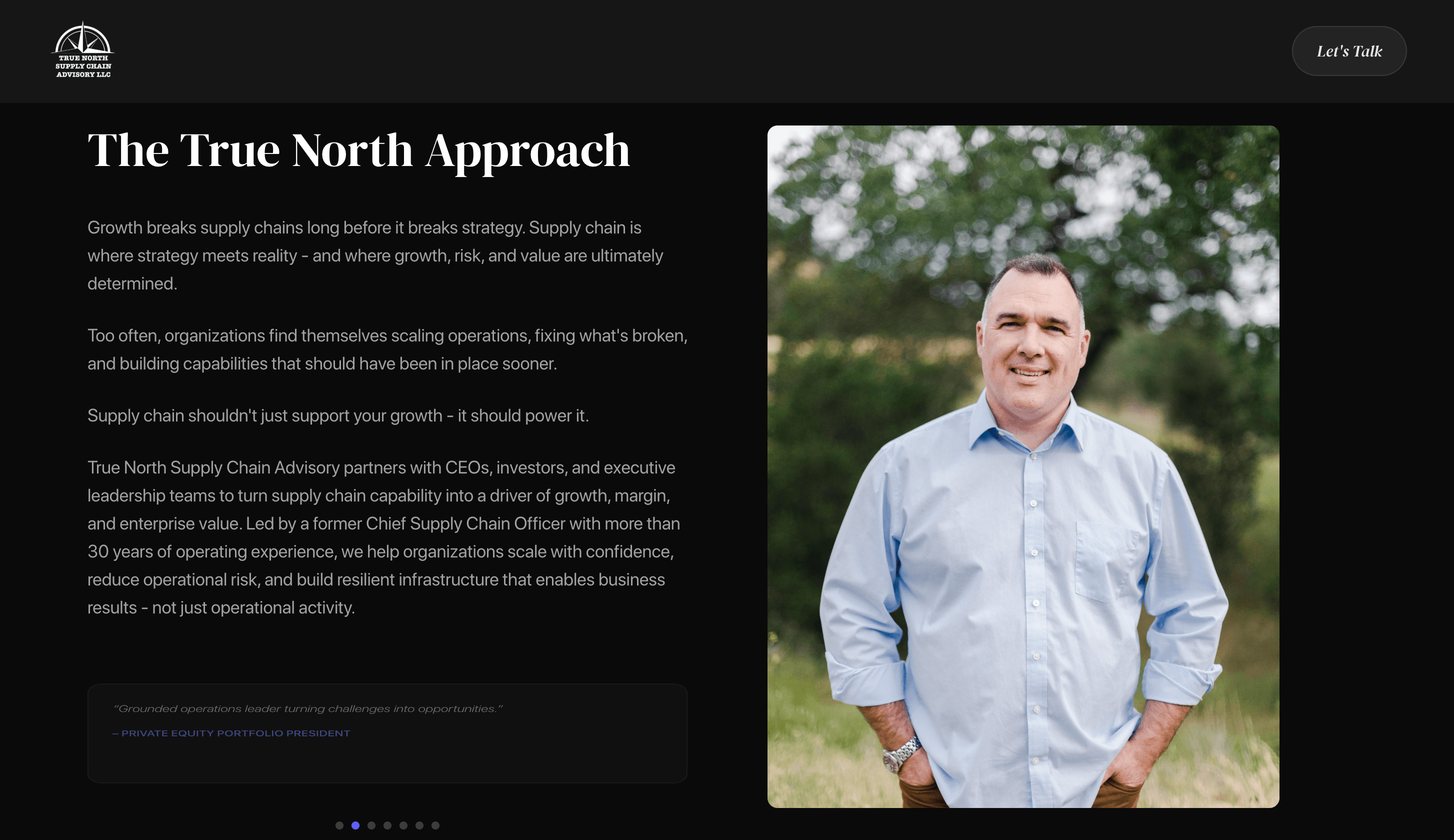 Tim Scott website (supply chain advisory), built by Caldera Agency