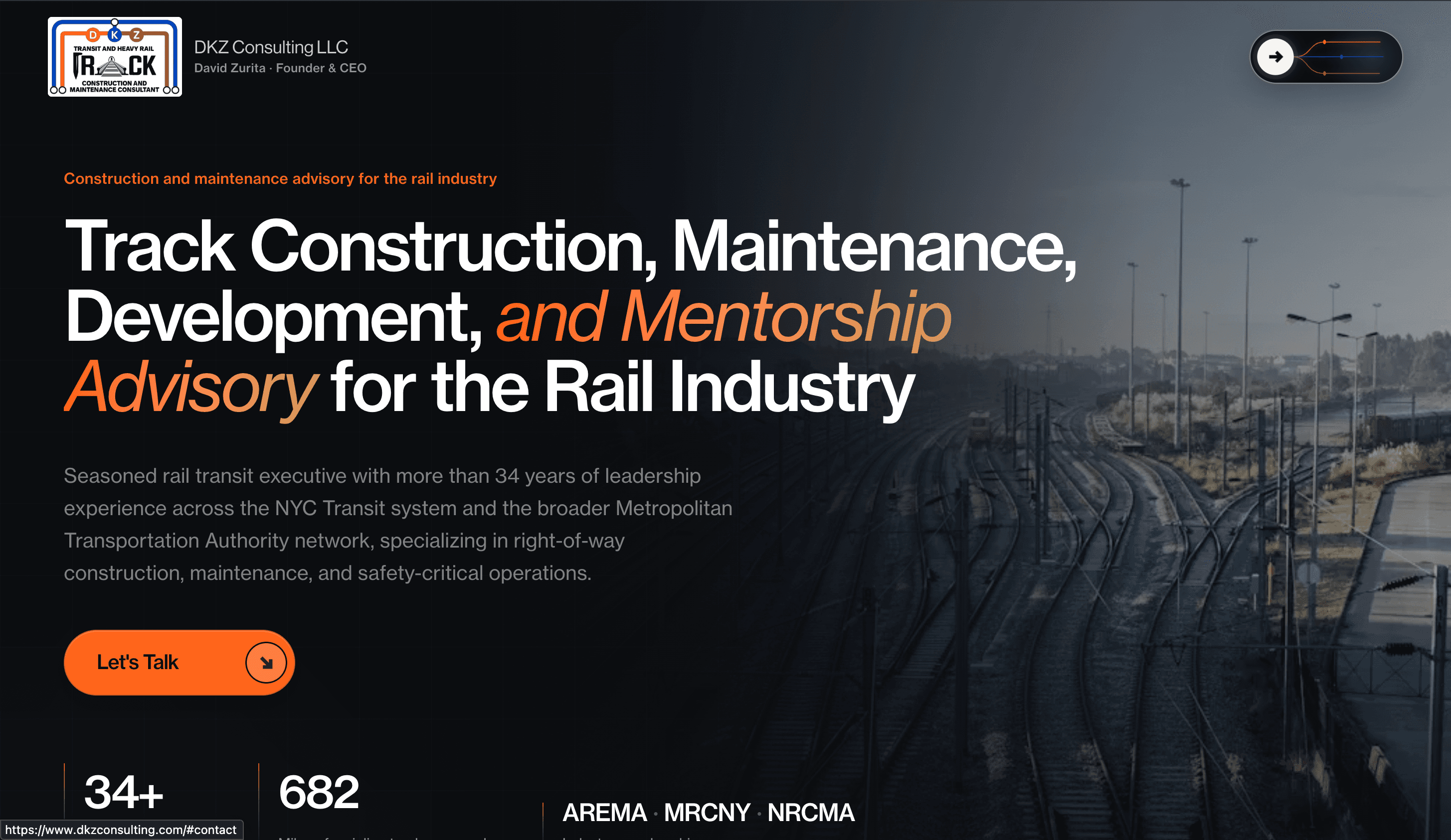 David Zurita website (construction and maintenance advisory for the rail industry), built by Caldera Agency